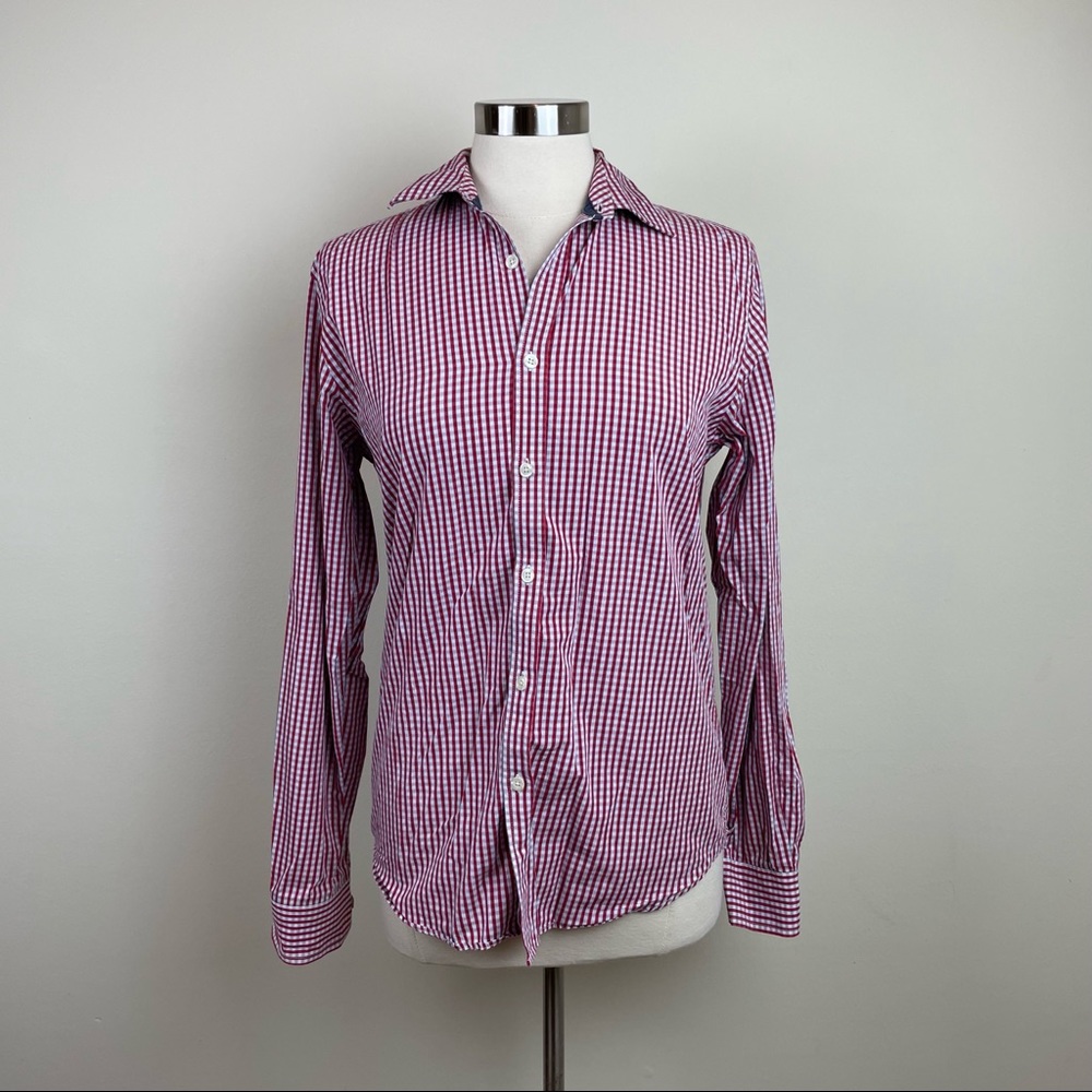 Jeremy Argyle NYC Red Gingham Plaid Button Down Shirt Men Small Cotton